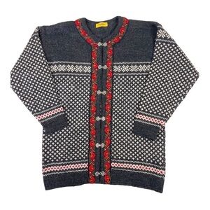 Kiina Kilgren Stockholm Cardigan Sweater Wool Fair Isle Embroidered Large